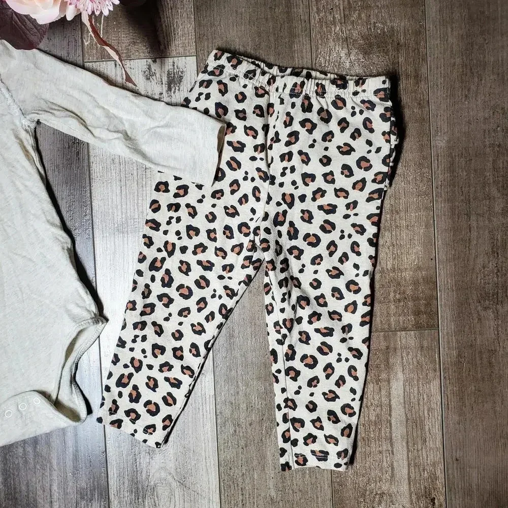 Shimmery Beige Tulle-Trimmed Top with Leopard Print Bottoms Outfit Size 24m